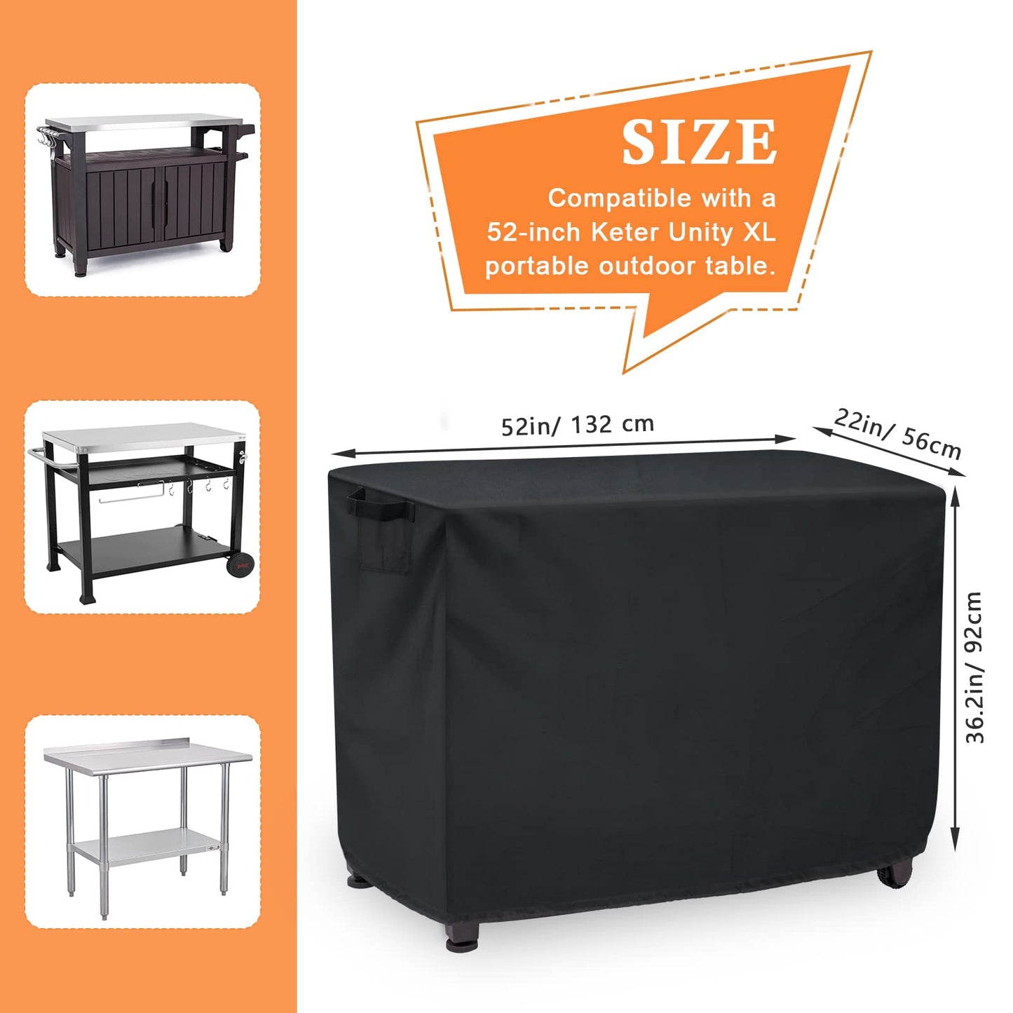 Hoedia Outdoor Prep Table Cover-52 Inch for Keter Unity XL & Storage Cabinet, 420D Bar Cart Cover Waterproof, Dustproof & UV Resistant