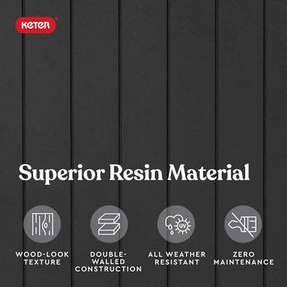 Keter City 30 Gallon Resin Outdoor Storage Box and Patio Furniture Side Table for Pool and Garden Accessories, Dark Grey