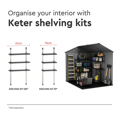 Keter Darwin Outdoor Apex Double Door Garden Storage Shed 6 x 8ft Grey Evotech+ Wood Look and Feel | Fade Free | All Weather Resistant | Safe and Secure | Zero Maintenance | 15 year Warranty