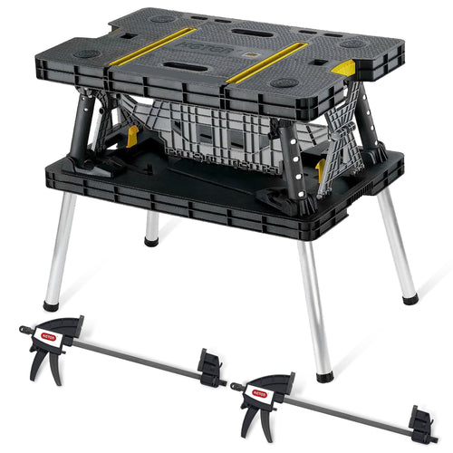 Keter Folding Work Table, Portable Workbench w/ 12" Clamps for Garage/Wood Shop