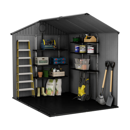 Keter Darwin Outdoor Apex Double Door Garden Storage Shed 6 x 8ft Grey Evotech+ Wood Look and Feel | Fade Free | All Weather Resistant | Safe and Secure | Zero Maintenance | 15 year Warranty