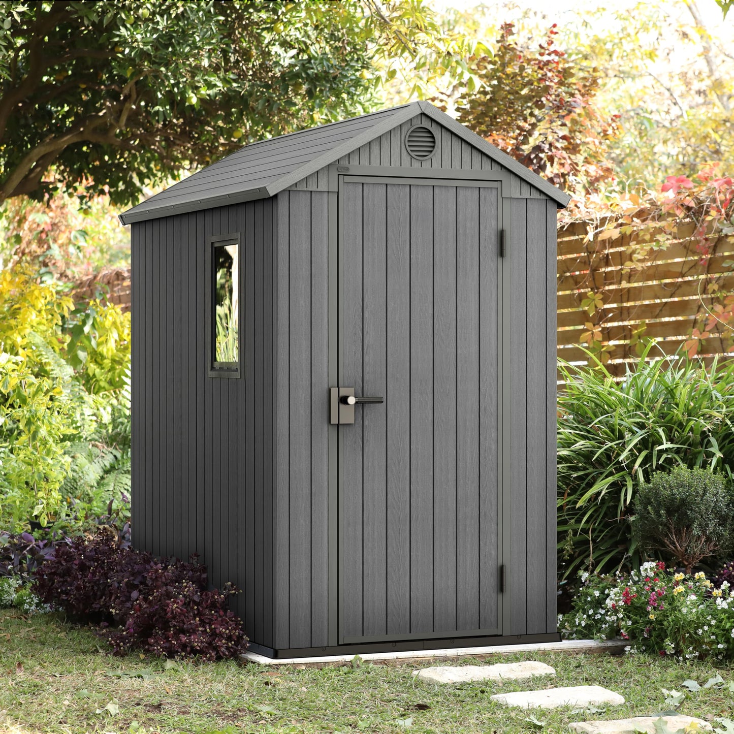 Keter Darwin Outdoor Apex Single Door Garden Storage Shed 6 x 4ft Grey Wood Look and Feel | Fade Free | All Weather Resistant | Safe and Secure | Zero Maintenance | 15 year Warranty